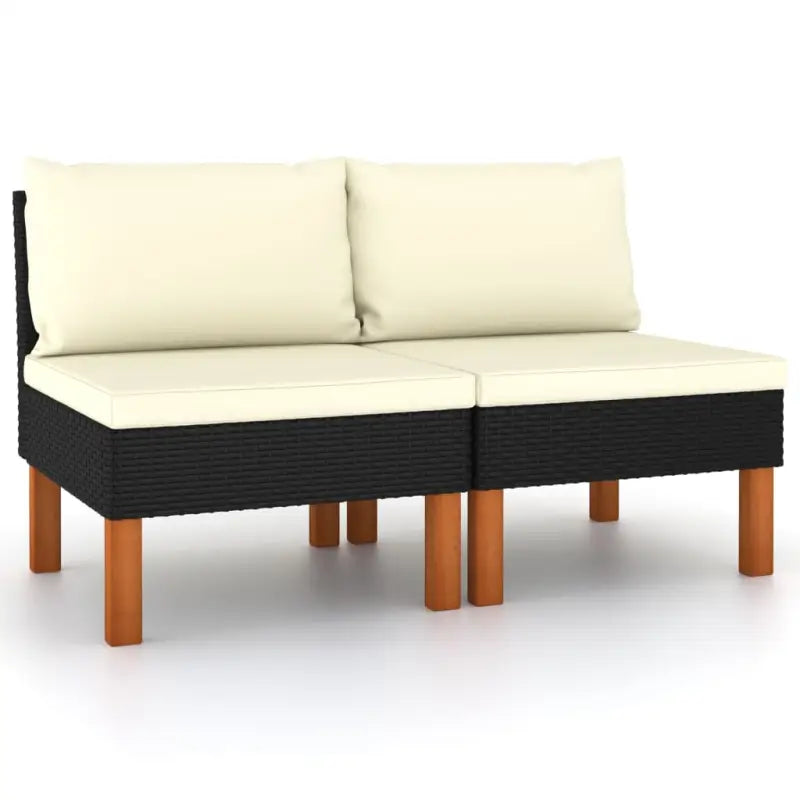 Modulaire tuinbank met PE-rattan en massief eucalyptushout frame - Zwart / 1 / Middenbank (2 st) - Modulaire tuinbanken