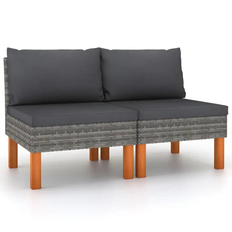 Modulaire tuinbank met PE-rattan en massief eucalyptushout frame - Grijs / 1 / Middenbank (2 st) - Modulaire tuinbanken