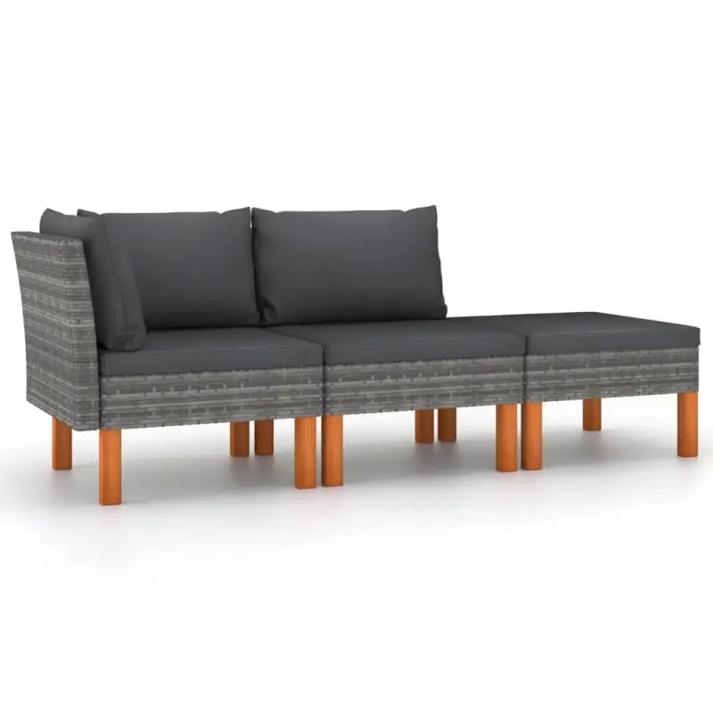 Modulaire tuinbank met PE-rattan en massief eucalyptushout frame - Grijs / 1 / Middenbank + hoekbank + Voetensteun