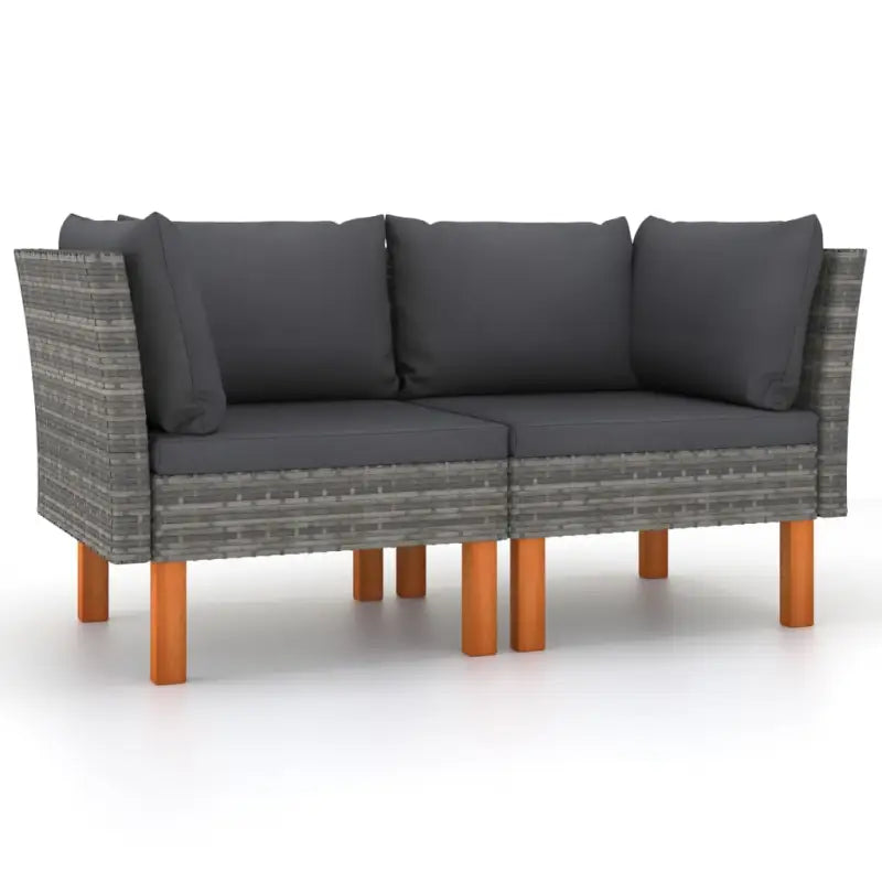 Modulaire tuinbank met PE-rattan en massief eucalyptushout frame - Grijs / 1 / Hoekbank (linkerarmleuning) + hoekbank