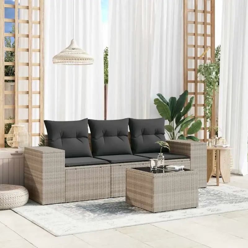 Modulaire tuinbank met poly rattan en comfortabele zitervaring - Lichtgrijs / 1 / Met tafel - Modulaire tuinbanken