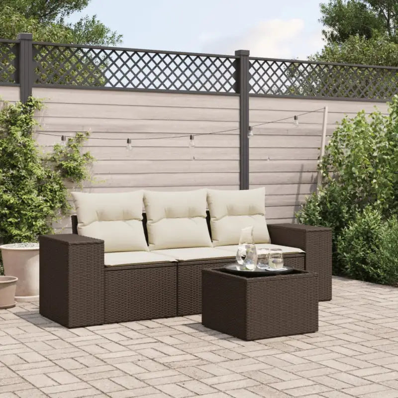 Modulaire tuinbank met poly rattan en comfortabele zitervaring - Bruin en crème / 1 / Met tafel - Modulaire tuinbanken