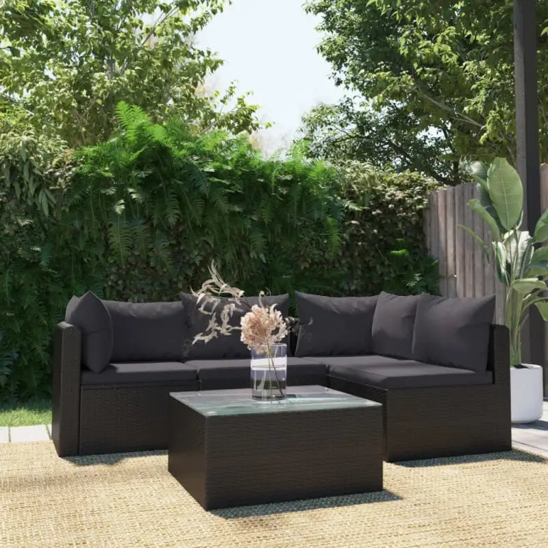 Modulaire tuinbank met poly rattan en gepoedercoat stalen frame - 1 / 2x hoek + 2x midden + Tafel - Modulaire tuinbanken