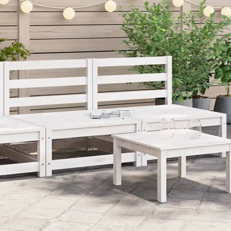 Modulaire tuinbank met voetenbank van massief grenenhout - Wit grenenhout / 1 / Middenbank (2 st) - Modulaire tuinbanken