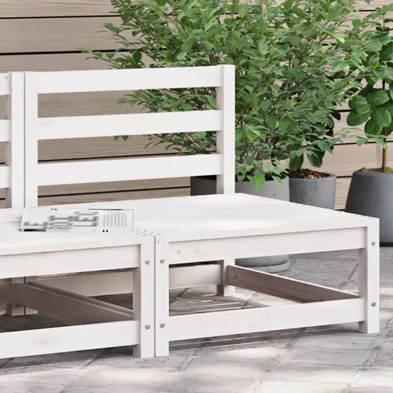 Modulaire tuinbank met voetenbank van massief grenenhout - Wit grenenhout / 1 / Middenbank - Modulaire tuinbanken