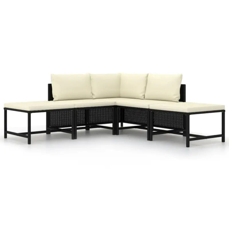 Modulaire tuinbank met waterbestendige PE-rattan tafel - Zwart / 1 / hoek + 2x midden + 2x voetensteun - Modulaire