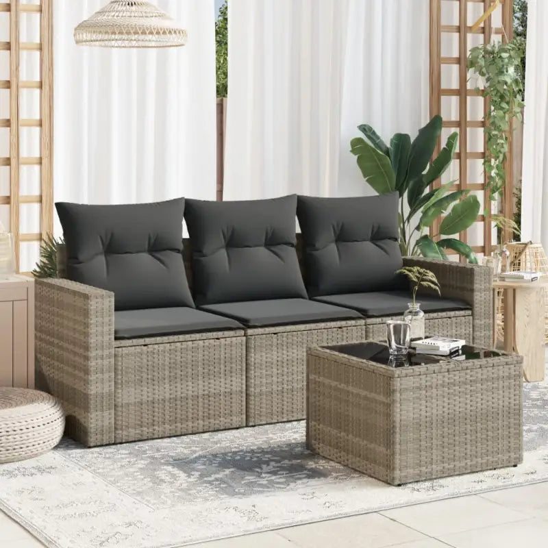 Modulaire tuinbank met waterdichte tas en poly rattan voor buitenplezier - Lichtgrijs / 1 / Met tafel - Modulaire