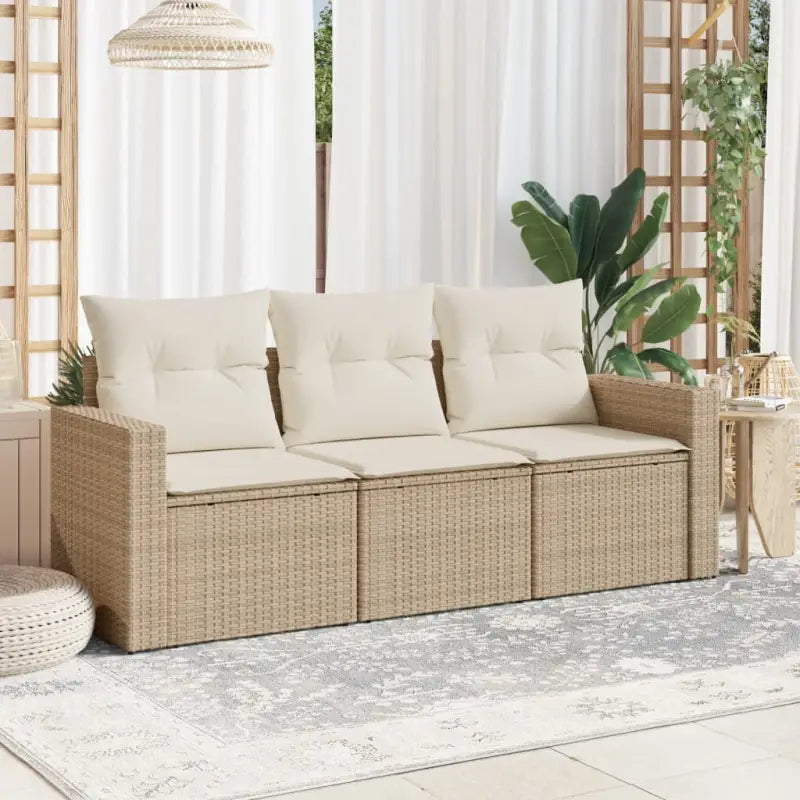 Modulaire tuinbank met waterdichte tas en poly rattan voor buitenplezier - beige en crèmekleurig / 1 / Zonder tafel