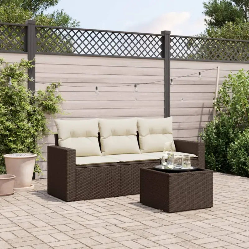 Modulaire tuinbank met waterdichte tas en poly rattan voor buitenplezier - Bruin en crème / 1 / Met tafel - Modulaire