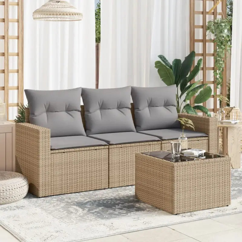 Modulaire tuinbank met waterdichte tas en poly rattan voor buitenplezier - Beige en grijs / 1 / Met tafel - Modulaire