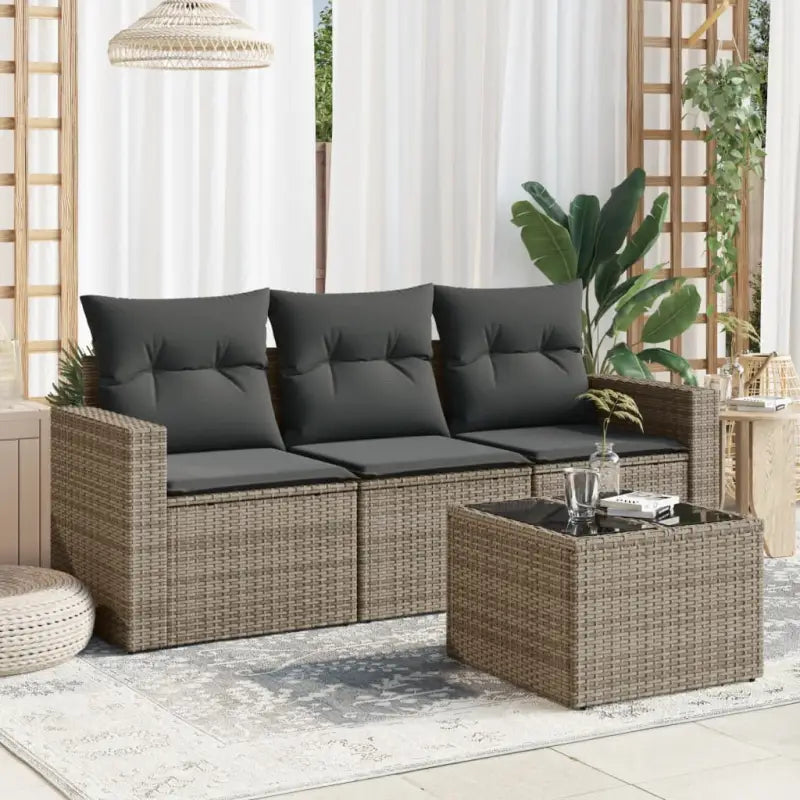 Modulaire tuinbank met waterdichte tas en poly rattan voor buitenplezier - Grijs / 1 / Met tafel - Modulaire tuinbanken