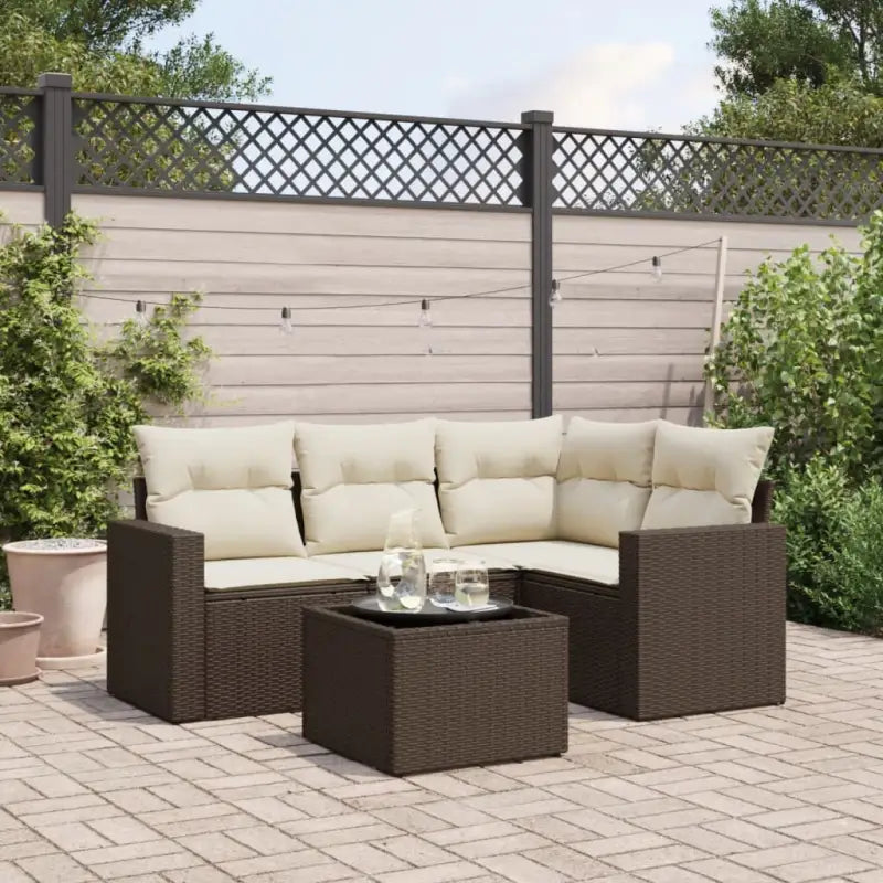 Modulaire tuinbank met waterdichte tas en zwart gepoedercoat staal - Bruin en crème / 1 / Met tafel - Modulaire