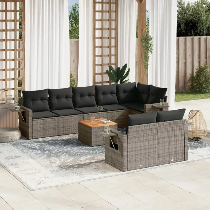 Modulaire tuinbank met zwart materiaal en gepoedercoat staal afmetingen - Grijs / 1 / hoek + Tafel + 3x midden