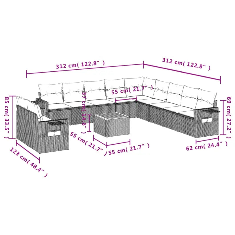 Modulaire tuinbank met zwart materiaal en gepoedercoat staal Afmetingen - Modulaire tuinbanken