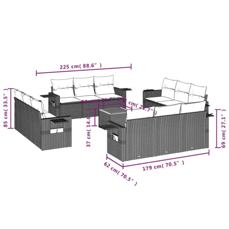 Modulaire tuinbank met zwart materiaal en gepoedercoat staal afmetingen - Modulaire tuinbanken