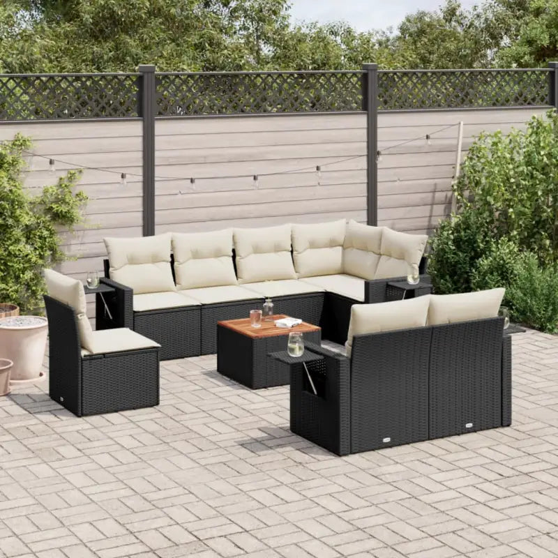 Modulaire tuinbank met zwart materiaal en gepoedercoat staal afmetingen - Zwart en crème / 1 / 3x midden + Tafel + hoek