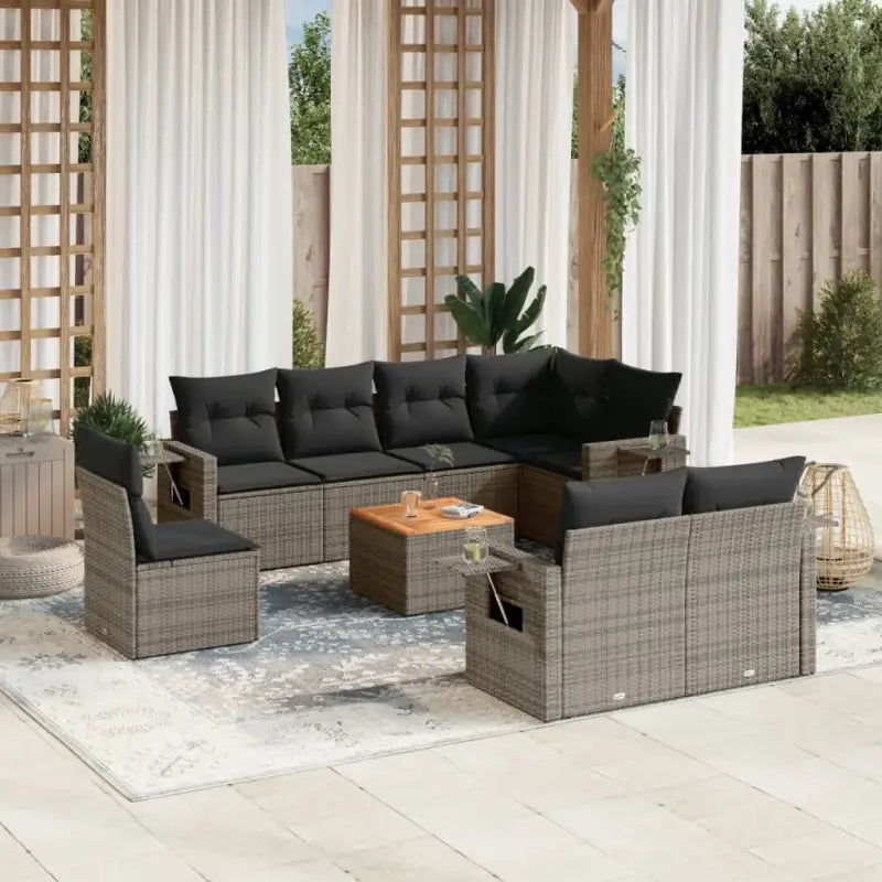 Modulaire tuinbank met zwart materiaal en gepoedercoat staal afmetingen - Grijs / 1 / 3x midden + Tafel + hoek