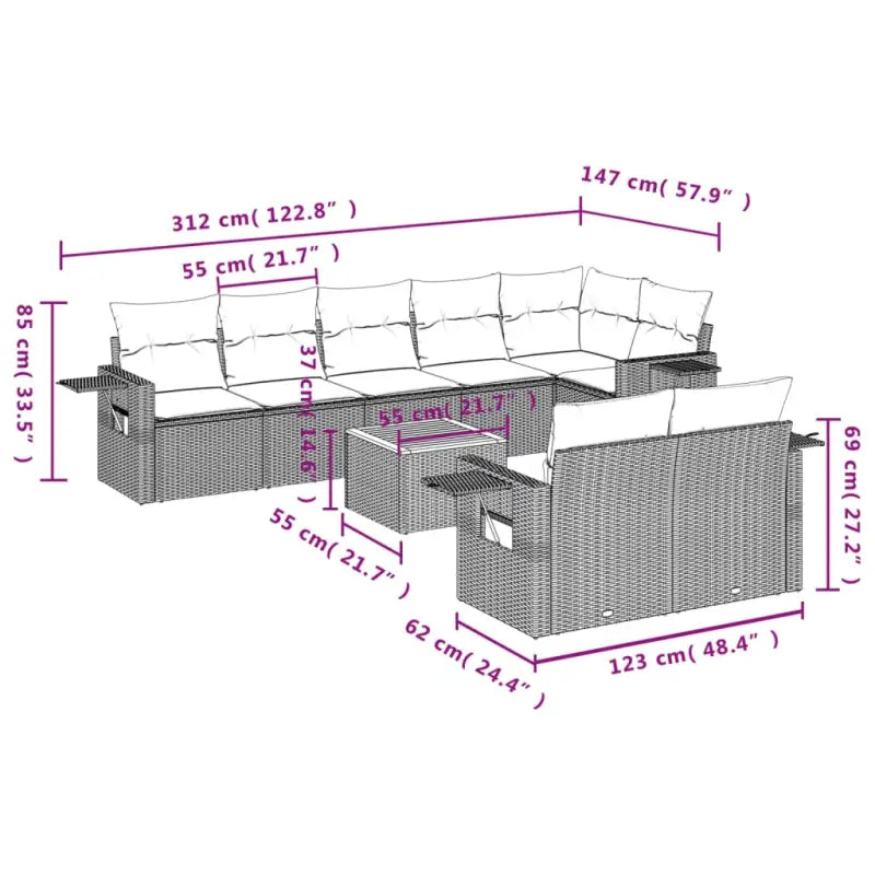 Modulaire tuinbank met zwart materiaal en gepoedercoat staal afmetingen - Modulaire tuinbanken