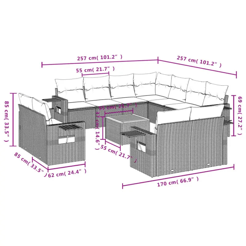 Modulaire tuinbank met zwart materiaal en gepoedercoat staal afmetingen - Modulaire tuinbanken