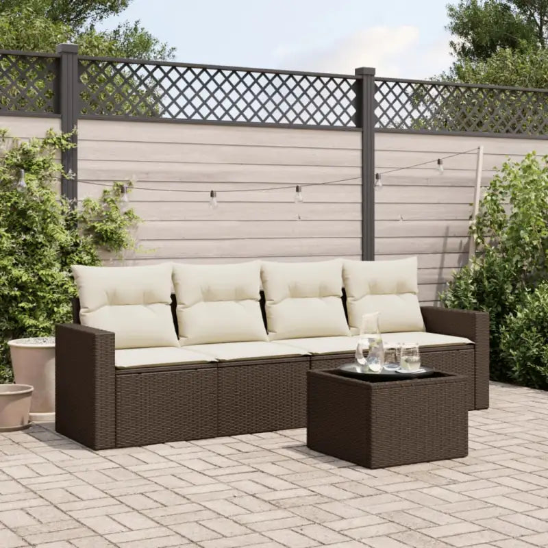 Modulaire tuinbank met zwart materiaal en gepoedercoat staal afmetingen - Bruin en crème / 1 / Met tafel - Modulaire