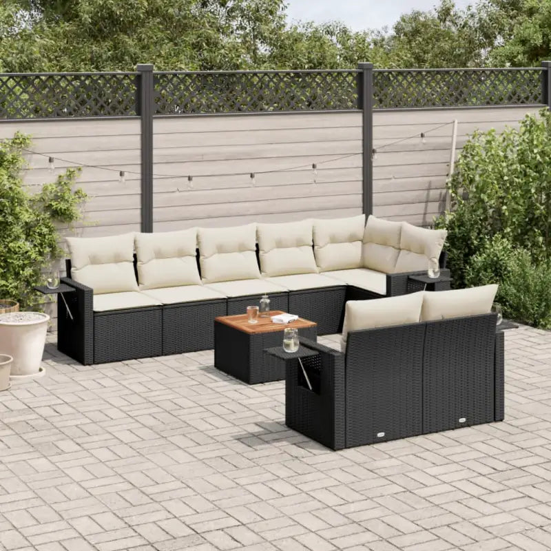 Modulaire tuinbank met zwart materiaal en gepoedercoat staal afmetingen - Zwart en crème / 1 / hoek + Tafel + 3x midden
