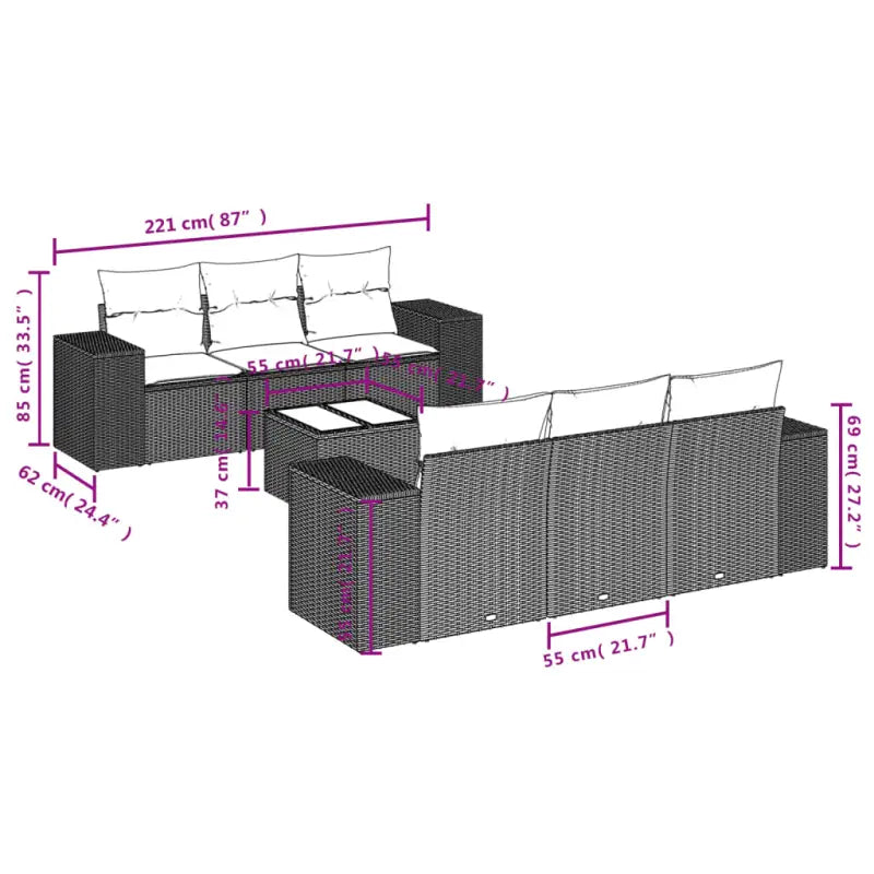 Modulaire tuinbank met zwart materiaal en gepoedercoat staal afmetingen - Modulaire tuinbanken