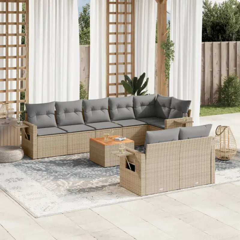 Modulaire tuinbank met zwart materiaal en gepoedercoat staal afmetingen - Beige en grijs / 1 / hoek + Tafel + 3x midden