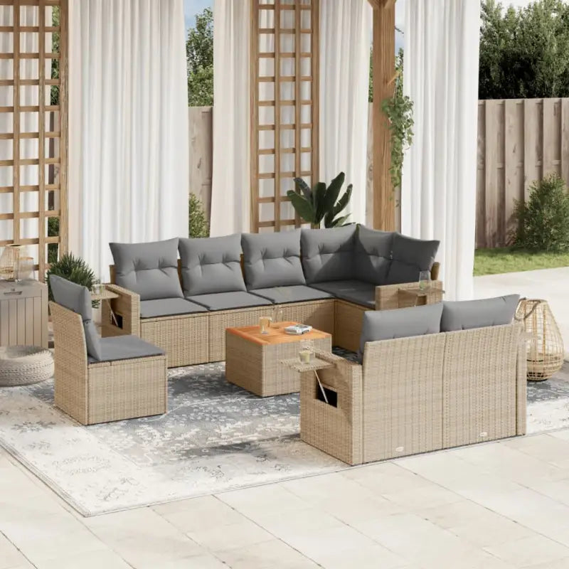 Modulaire tuinbank met zwart materiaal en gepoedercoat staal afmetingen - Beige en grijs / 1 / 3x midden + Tafel + hoek