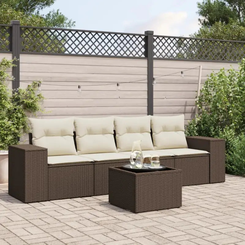 Modulaire tuinbank met zwart materiaal en poly rattan voor buitenplezier - Bruin en crème / 1 / Met tafel - Modulaire