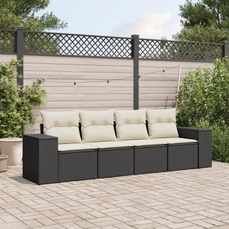 Modulaire tuinbank met zwart materiaal en poly rattan voor buitenplezier - Zwart en crème / 1 / Zonder tafel