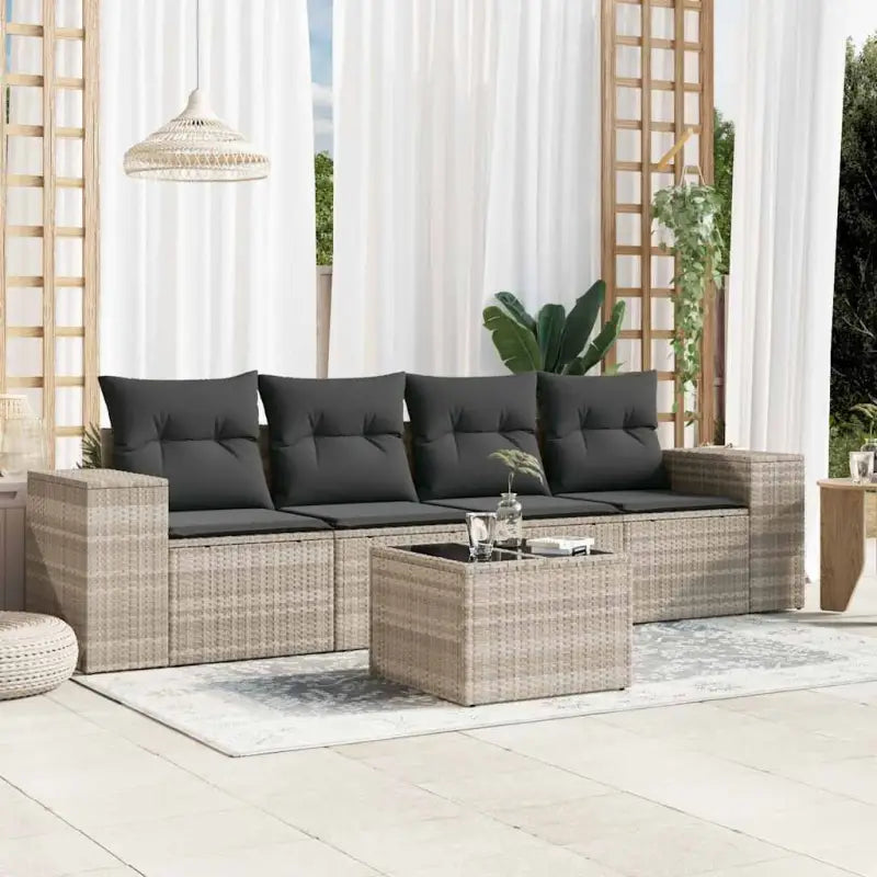 Modulaire tuinbank met zwart materiaal en poly rattan voor buitenplezier - Lichtgrijs / 1 / Met tafel - Modulaire
