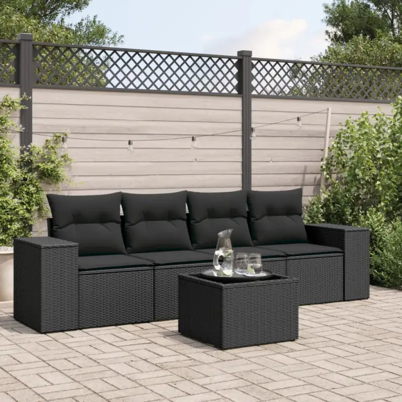 Modulaire tuinbank met zwart materiaal en poly rattan voor buitenplezier - Zwart / 1 / Met tafel - Modulaire tuinbanken