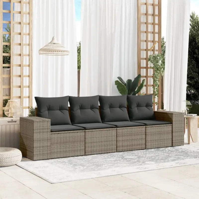 Modulaire tuinbank met zwart materiaal en poly rattan voor buitenplezier - Grijs / 1 / Zonder tafel - Modulaire