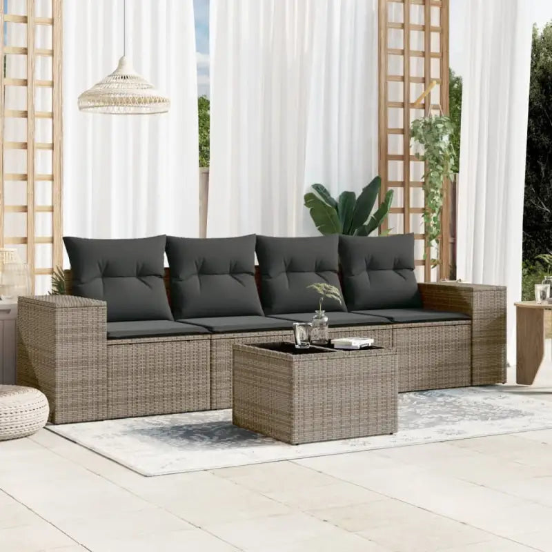 Modulaire tuinbank met zwart materiaal en poly rattan voor buitenplezier - Grijs / 1 / Met tafel - Modulaire tuinbanken