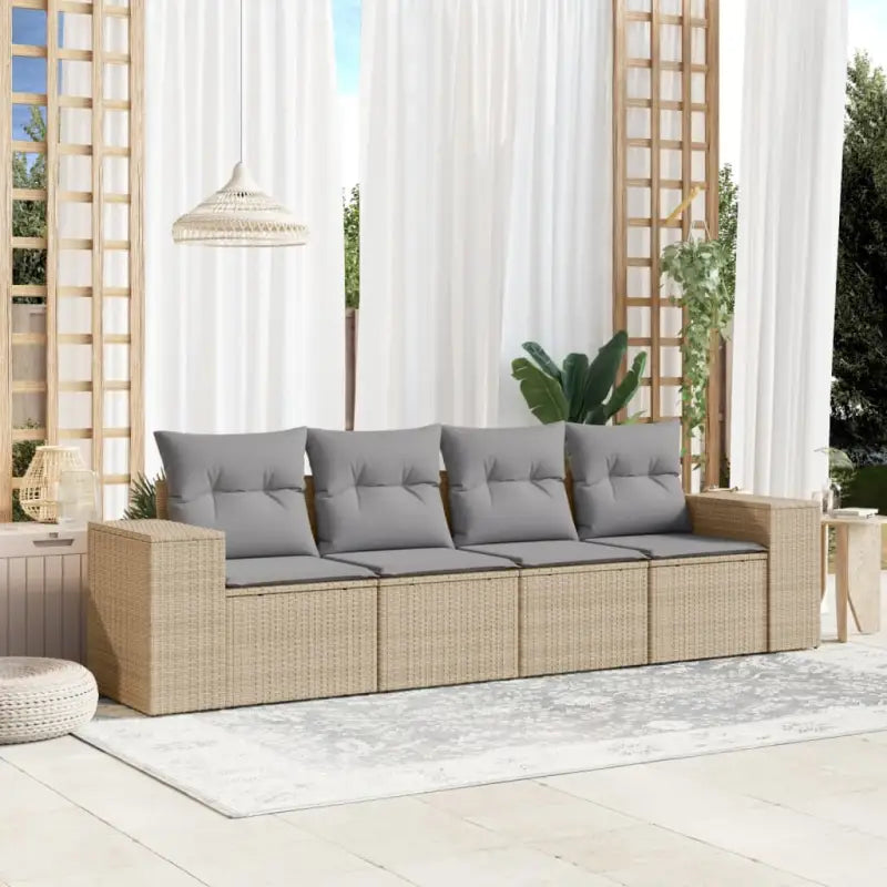 Modulaire tuinbank met zwart materiaal en poly rattan voor buitenplezier - Beige en grijs / 1 / Zonder tafel