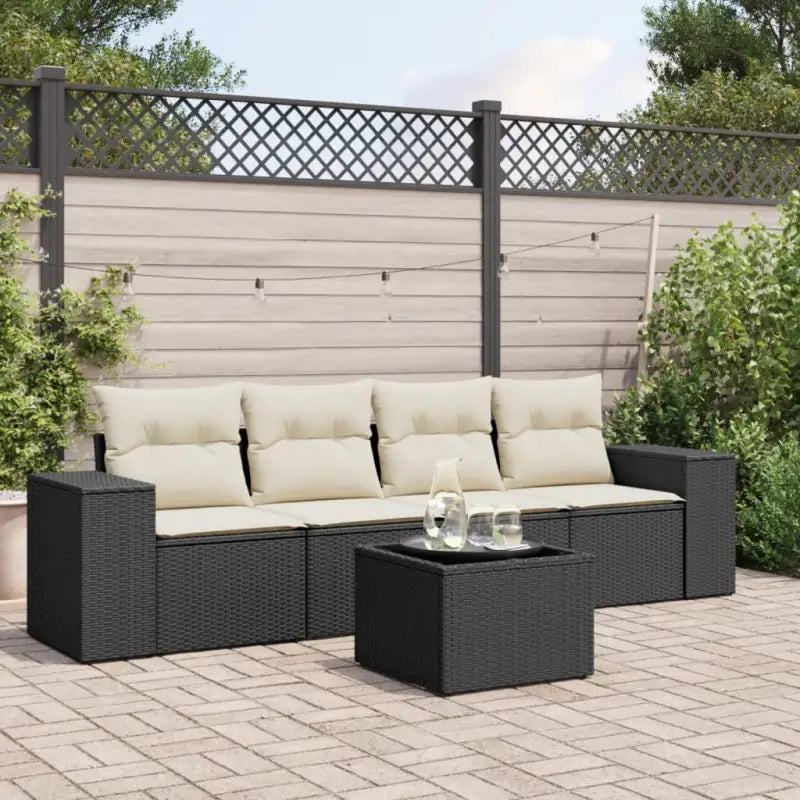 Modulaire tuinbank met zwart materiaal en poly rattan voor buitenplezier - Zwart en crème / 1 / Met tafel - Modulaire