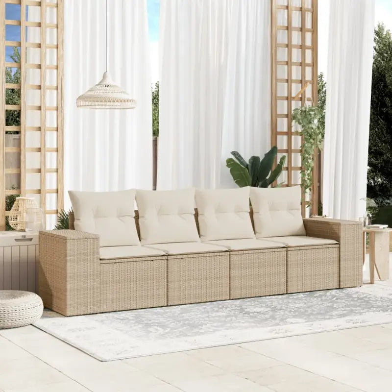 Modulaire tuinbank met zwart materiaal en poly rattan voor buitenplezier - beige en crèmekleurig / 1 / Zonder tafel
