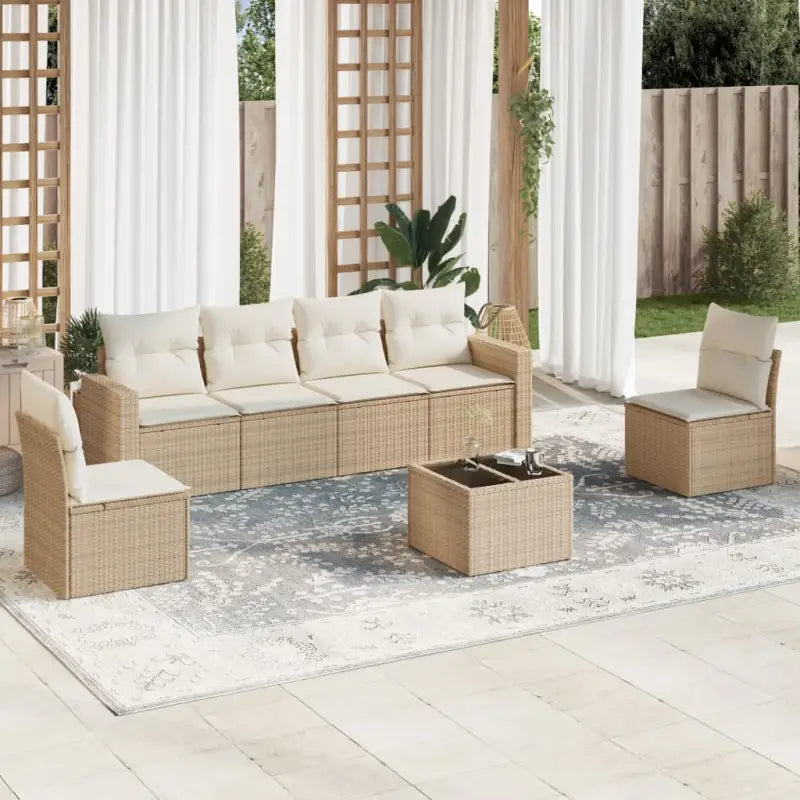 Modulaire tuinbank met zwart materiaal en waterdichte tas - beige en crèmekleurig / 1 / Met tafel - Modulaire tuinbanken