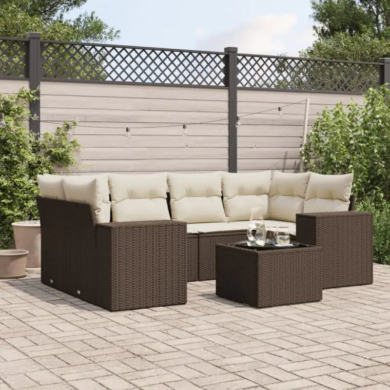 Modulaire tuinbank set in grijs materiaal met gepoedercoat staal - Bruin en crème / 1 - Modulaire tuinbanken