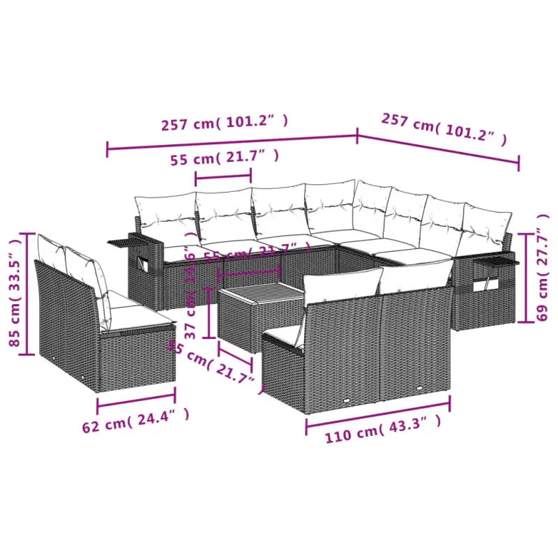 Modulaire tuinbank set in zwart materiaal en gepoedercoat staal - Modulaire tuinbanken