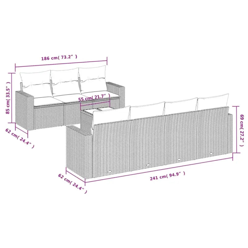 Modulaire tuinbank set in zwart materiaal met gepoedercoat staal - Modulaire tuinbanken