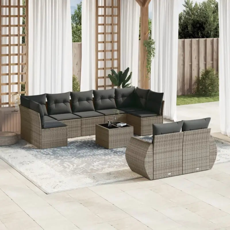 Modulaire tuinbank set met beige materiaal en gepoedercoat staal - Grijs / 1 / Met tafel - Modulaire tuinbanken