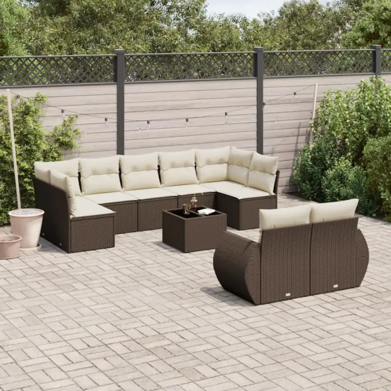 Modulaire tuinbank set met beige materiaal en gepoedercoat staal - Bruin en crème / 1 / Met tafel - Modulaire tuinbanken