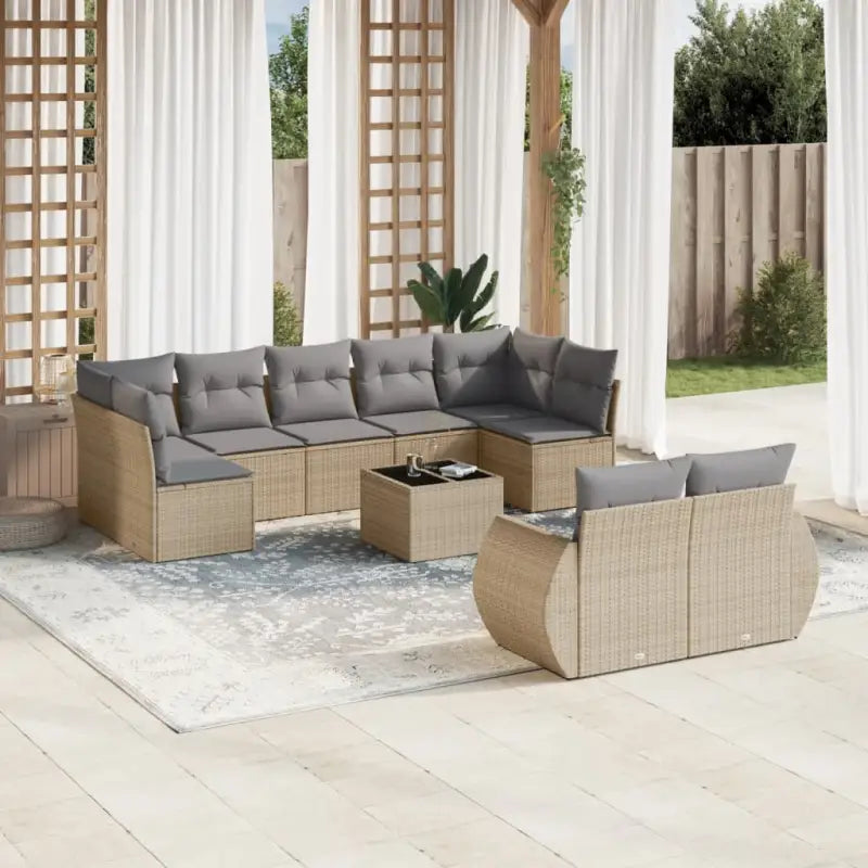 Modulaire tuinbank set met beige materiaal en gepoedercoat staal - Beige en grijs / 1 / Met tafel - Modulaire tuinbanken