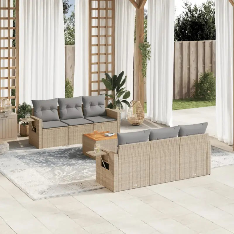 Modulaire tuinbank set met beige materiaal en gepoedercoat staal - Beige en grijs / 1 - Modulaire tuinbanken