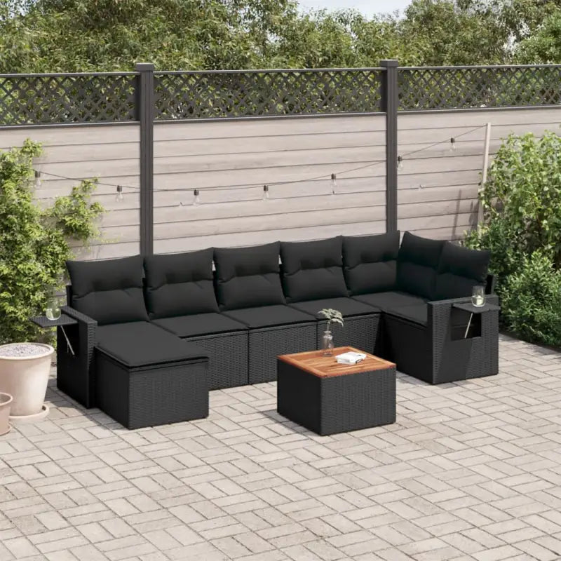Modulaire tuinbank set met gepoedercoat staal en zwart materiaal - Zwart / 1 / Tafel + 3x midden + hoek - Modulaire