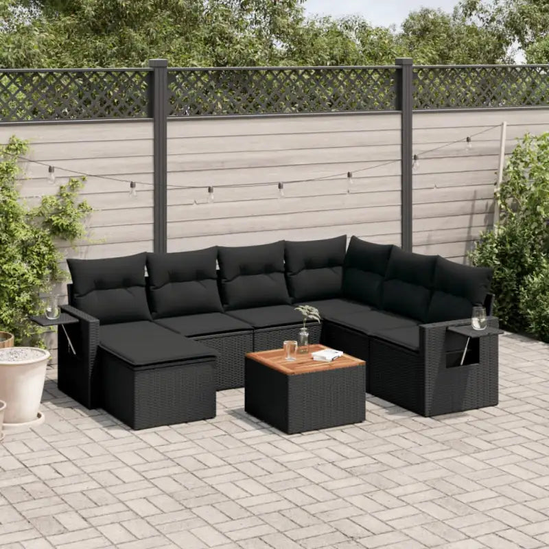 Modulaire tuinbank set met gepoedercoat staal en zwart materiaal - Zwart / 1 / hoek + Tafel + 3x midden - Modulaire