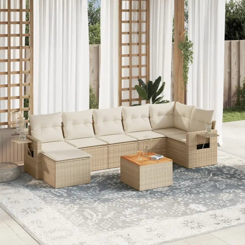 Modulaire tuinbank set met gepoedercoat staal en zwart materiaal - Beige / 1 / Tafel + 3x midden + hoek - Modulaire