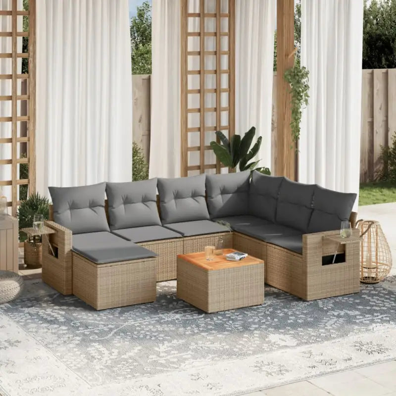 Modulaire tuinbank set met gepoedercoat staal en zwart materiaal - Beige en grijs / 1 / hoek + Tafel + 3x midden