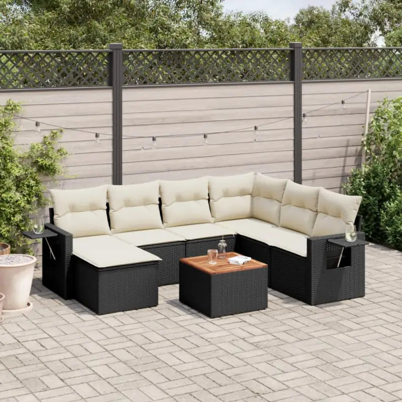 Modulaire tuinbank set met gepoedercoat staal en zwart materiaal - Zwart en crème / 1 / hoek + Tafel + 3x midden